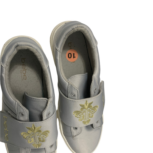 Bebe Gray Nylon Gold Embroidered Slide Sneakers US 10 Brighton ZGD12 Women - Picture 12 of 12